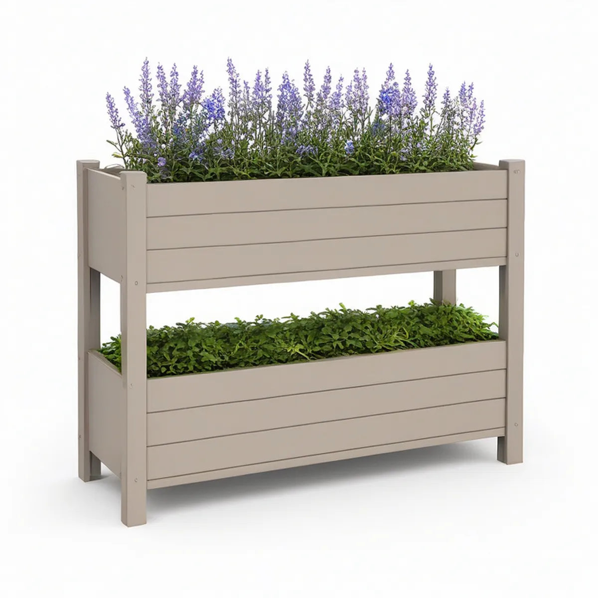 Two-Tier Raised Garden Planter, Solid Fir Wood, Taupe, 31.5 x 15.7 x 39.4 in