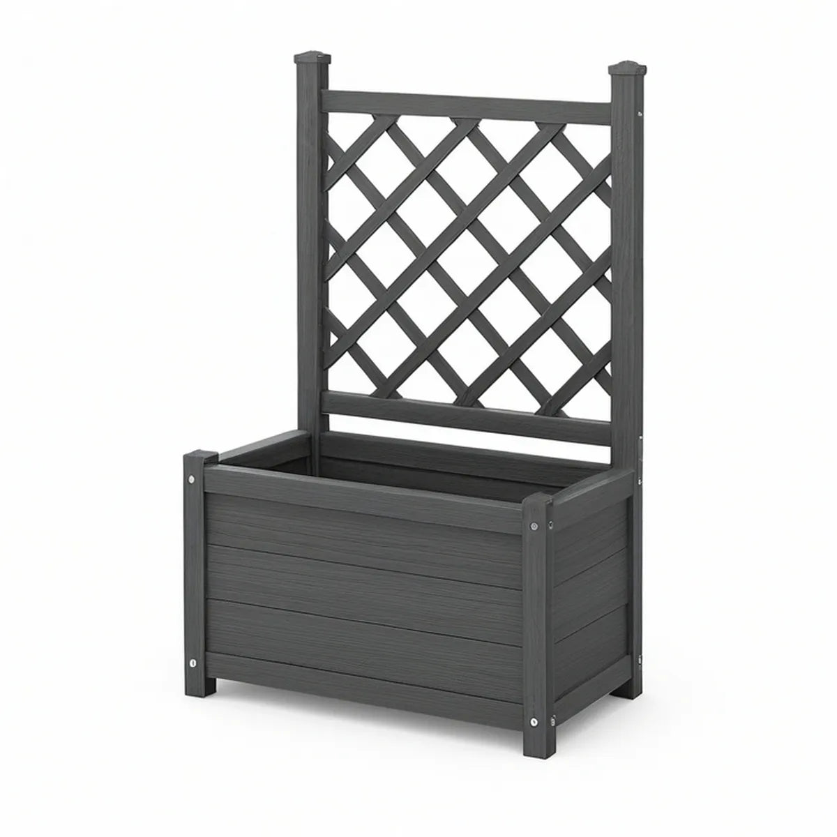Dark Gray WPC Raised Planter with Trellis, 16.9 x 16.9 x 55.1 in.