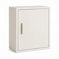White MDF Nightstand with Door and Brass Handle, 18 x 16 x 24 in