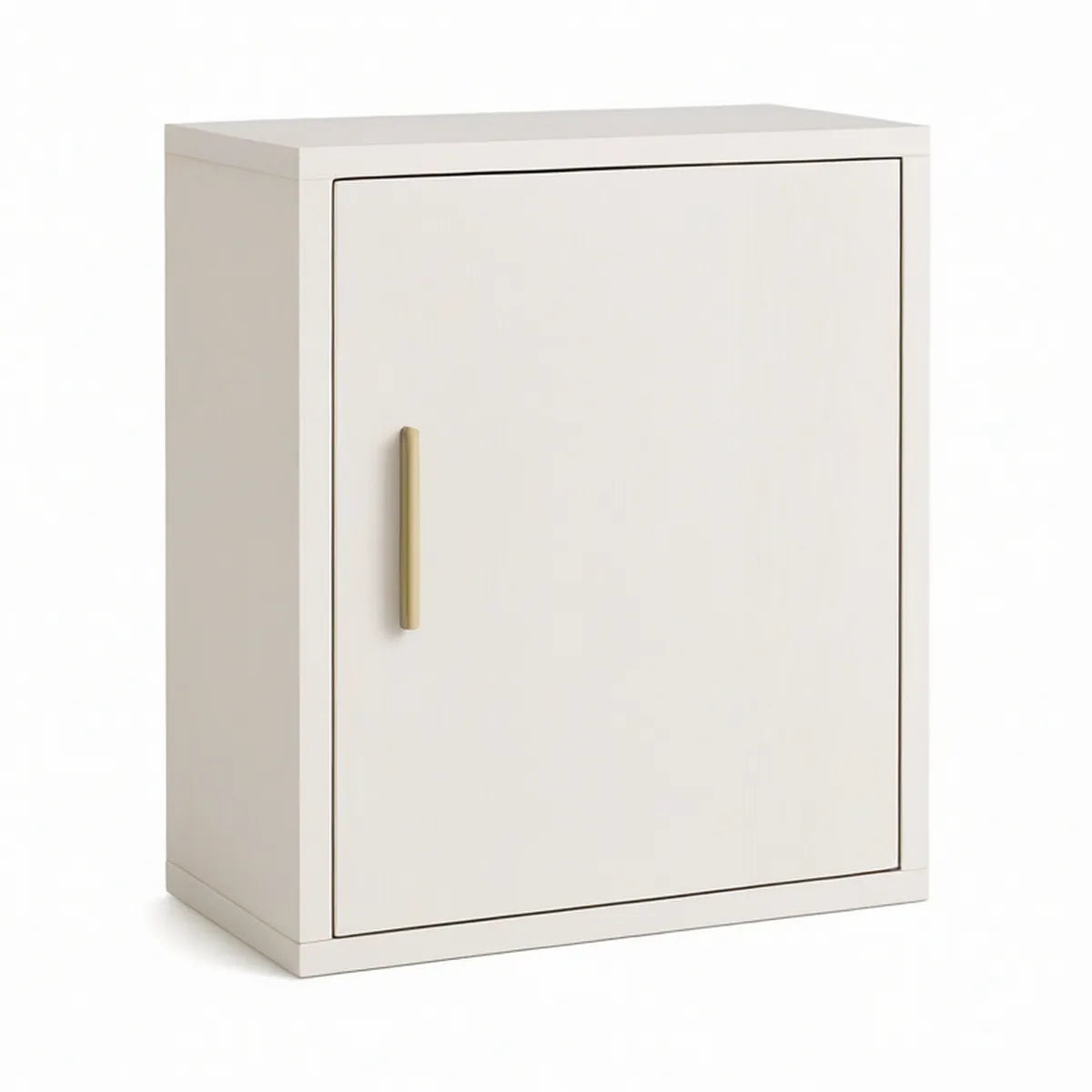 White MDF Nightstand with Door and Brass Handle, 18 x 16 x 24 in