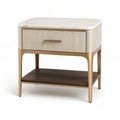 White, Gold and Dark Brown 1-Drawer Nightstand with Open Shelf, 20 x 16 x 24 in