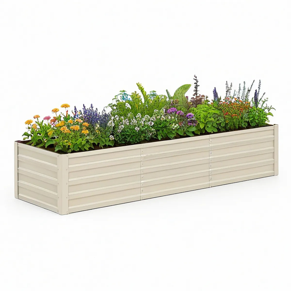 96 x 24 x 12 in Beige Galvanized Steel Raised Garden Bed