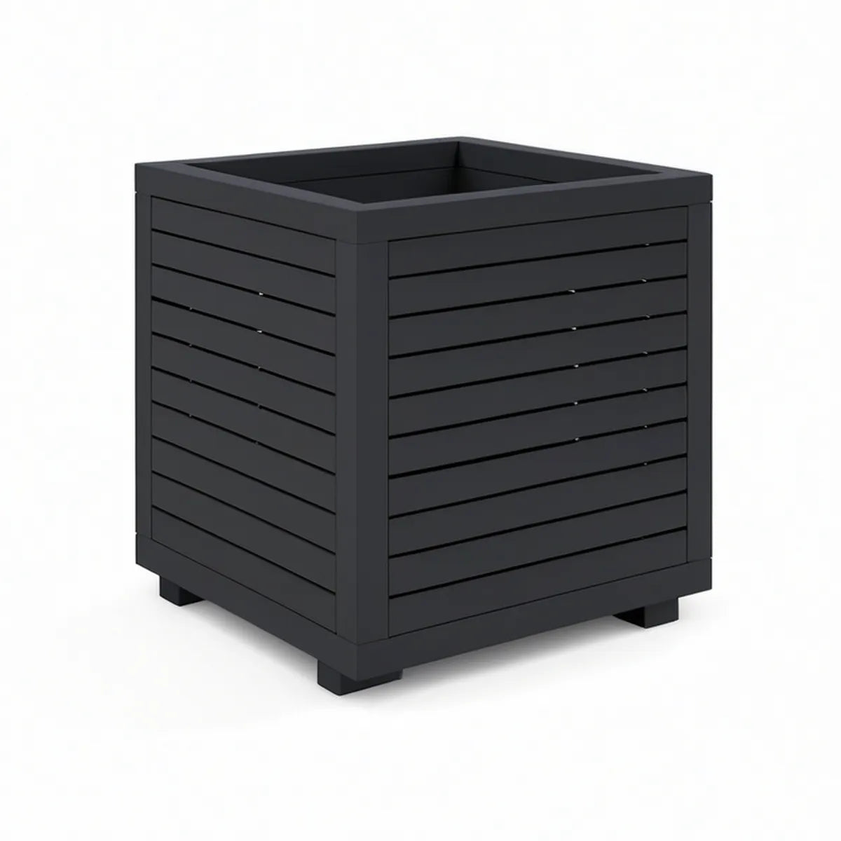24 x 24 x 24 in Square Slatted Aluminum Outdoor Planter Box, Black
