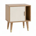 Natural Oak, White and Gold Nightstand with Fluted Door and Open Shelf, 18 in W x 15 in D x 24 in H