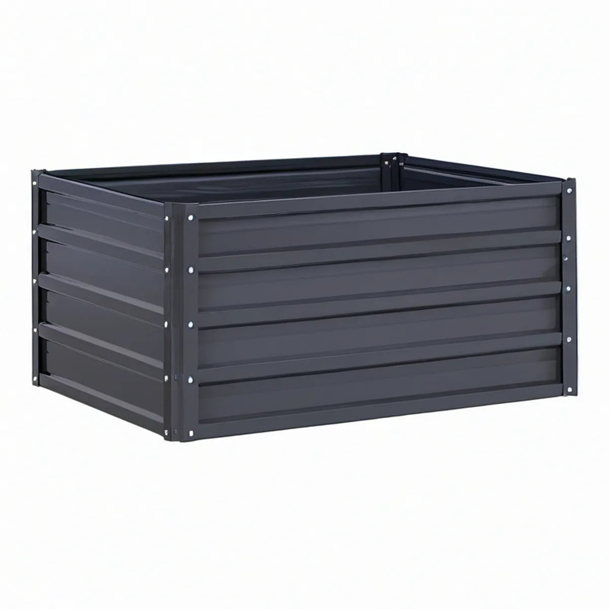 Dark Gray Galvanized Steel Raised Garden Bed, Rectangular Open-Bottom Design, 48 x 24 x 12 in