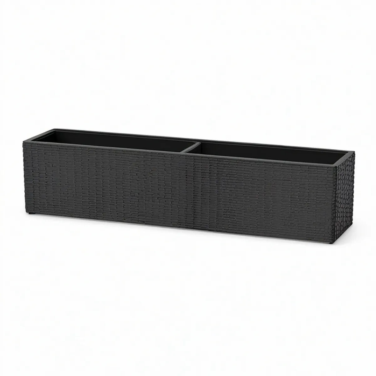 Black Rectangular Rattan Planter Box with 2 Compartments, 31.5 x 7.9 x 7.9 in