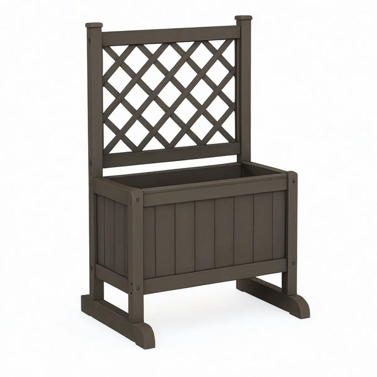 Brown Polypropylene Raised Planter with Lattice Trellis, 16.9 x 16.9 x 53.9 in