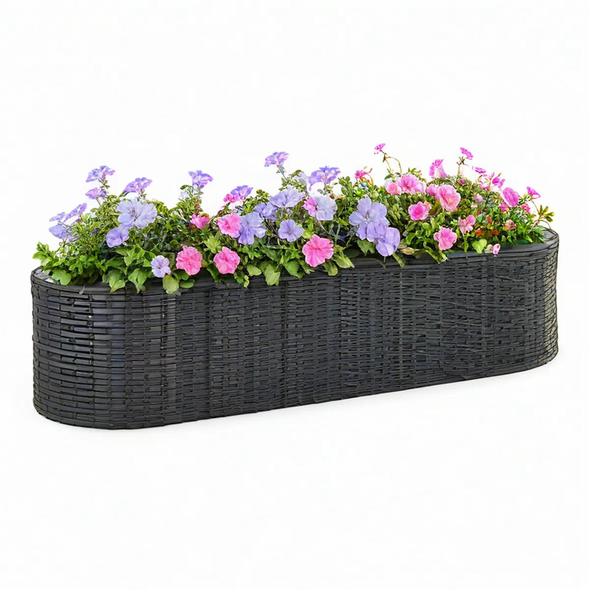 Black PE Rattan Rectangular Planter Box with Liner, 31.5 x 9.8 x 9.8 in