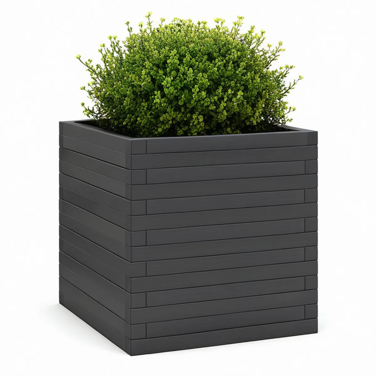 Outdoor Square Raised Planter Box, 24 x 24 x 28 in, Powder-Coated Galvanized Steel, Dark Gray