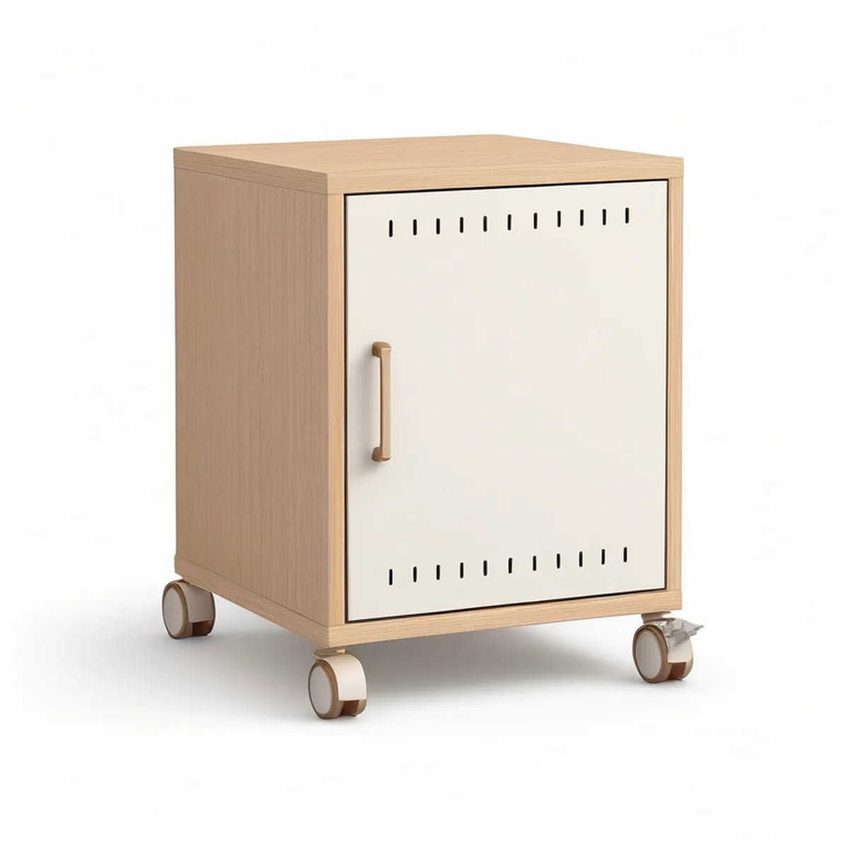 Rolling MDF Storage Cabinet, Oak Beige and White, 18 in W x 16 in D x 24 in H