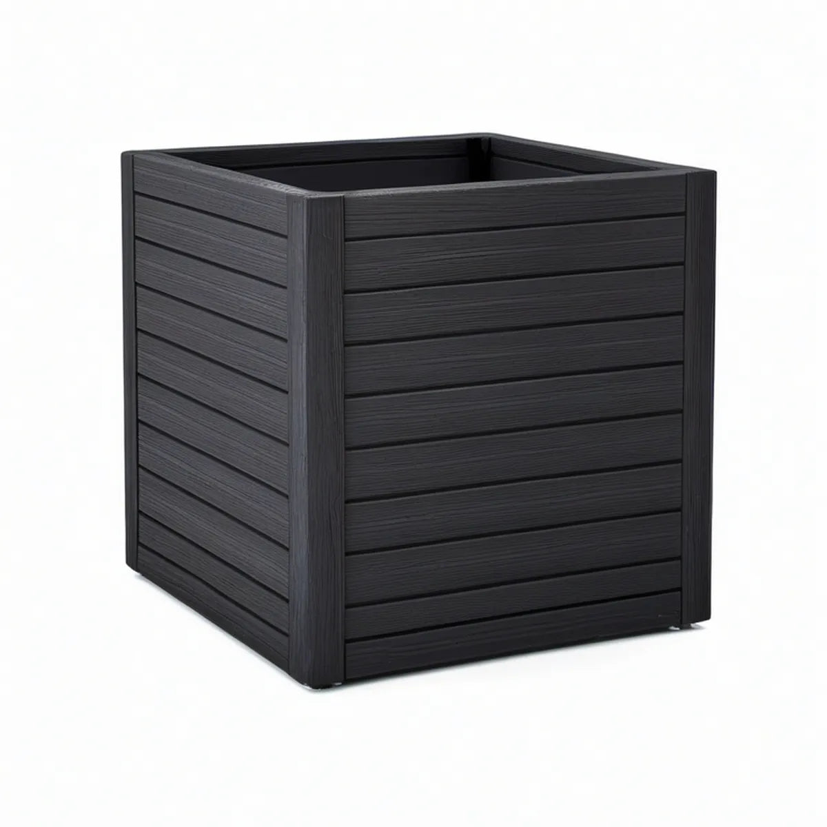 40 x 40 x 40 cm Black Wood-Grain Polypropylene Square Planter