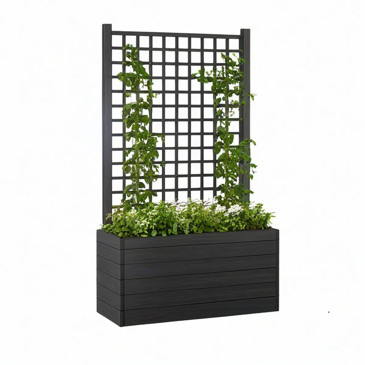 Black WPC Raised Garden Planter Box with Trellis, 39.4 x 16.9 x 55.9 in