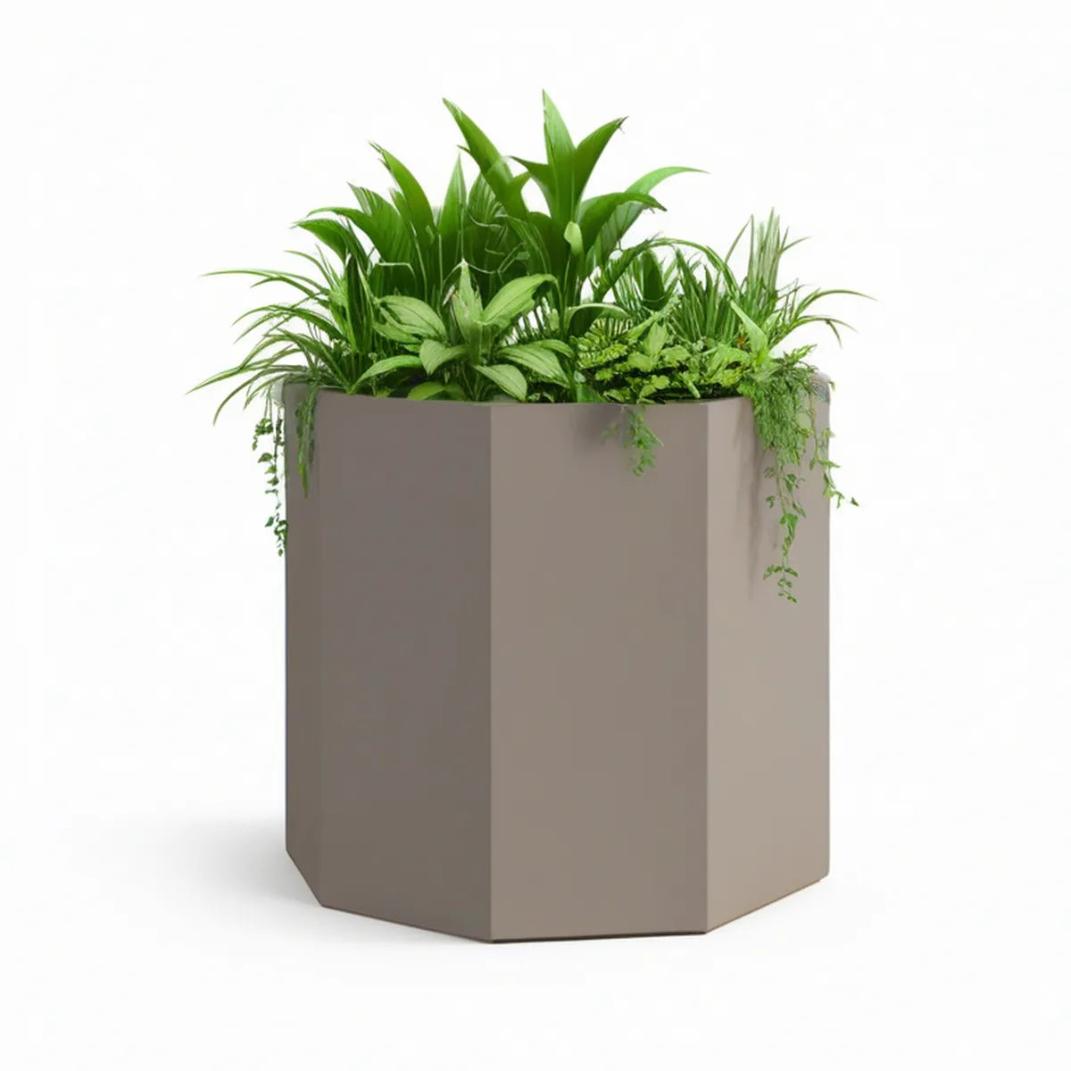Taupe Hexagonal Powder-Coated Galvanized Steel Planter, 40 x 40 x 60 cm
